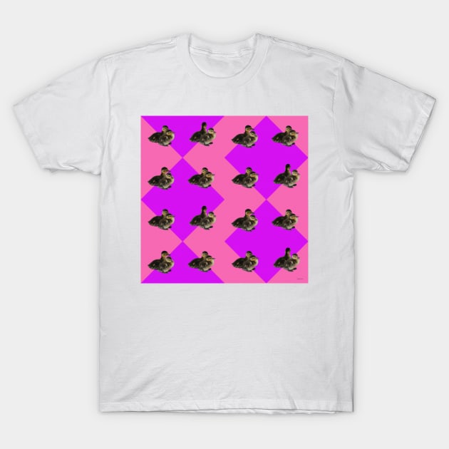 Baby Ducks on Pink Raspberry and Purple Sorbet Pattern T-Shirt by ButterflyInTheAttic